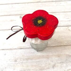 Hand Painted Red Poppy Canning Jar Glass Ball Jar Red Flower Top